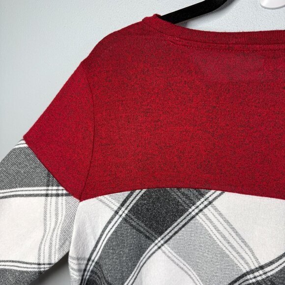 Maurices Women Buffalo Plaid Mixer Knit Top Large Colorblock Cabincore Cozy Fall - Picture 7 of 12
